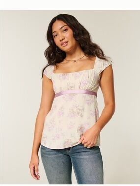 Hollister Babydoll Floral Tie Top
